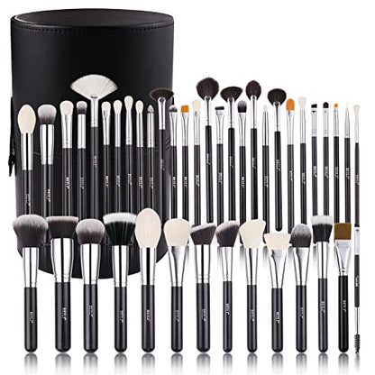 BEILI Makeup Brushes 42pcs Makeup Brush Set Premium Goat Synthetic Hair Kabuki Foundation Blending Brush Face Powder Blush Concealers Eye Shadows Make Up Brushes Kit with Case（Black） - color: 42pcs with Holder