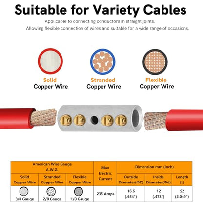 00 Gauge Wire Butt Connectors 4 PCS Tinned Brass Mechanical Butt Splice Connectors Kit 2/0 AWG Mechanical Repair Splice Kit Splice Screw Sleeves 4 PCS Mechanical Splices & 3:1 Heat Shrink Tubes - size: 00 (2/0) Gauge, style: Mechanical Splice - Tinned Bra