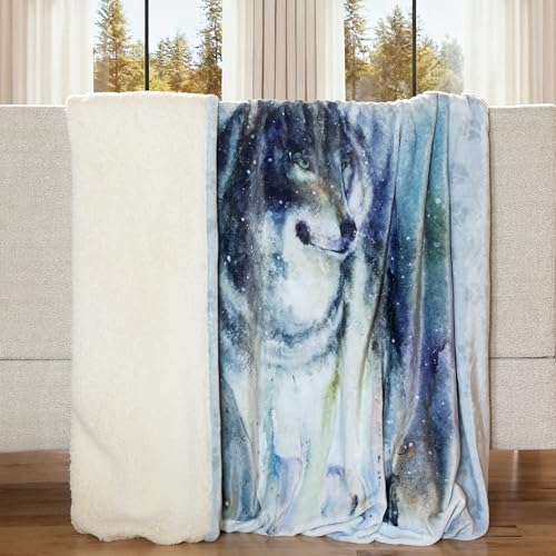 Carstens, Inc. Dean Crouser Plush Sherpa Fleece Oversized Throw Blanket 54" x 68", Alpha Wolf - color: Alpha Wolf