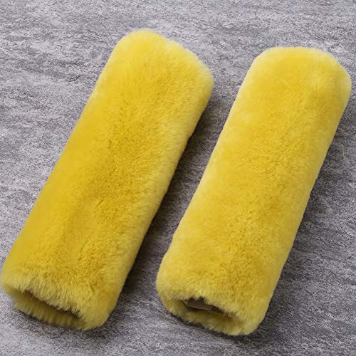 OGLAND 2 Pack Sheepskin Car Seat Belt Cover Pads | Wool Seatbelt Cushions - color: Lemon Yellow, size: Shearling Wool