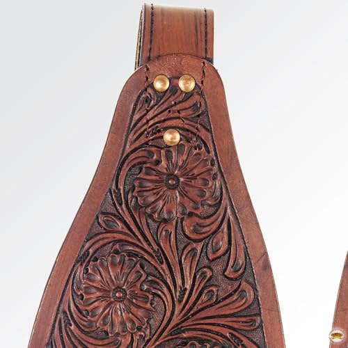 HILASON Tan Leather Saddle Fender Pair with Hobble Strap - color: Mahogany