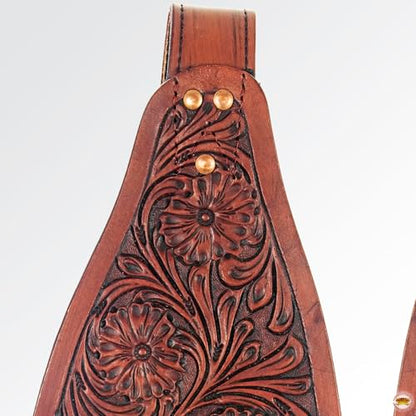 HILASON Tan Leather Saddle Fender Pair with Hobble Strap - color: Mahogany