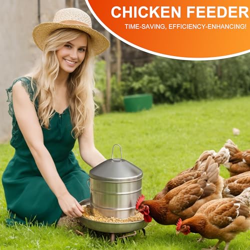 17.8lb Stainless Steel Hanging Chicken Feeder, Metal No Waste Poultry Feeder, Rustproof, Reusable, Long-Lasting, Gravity Feed Chicken Coop Accessories for Chicken, Geese, Duck, Hens, Rooster, Chick - color: 17.8lb