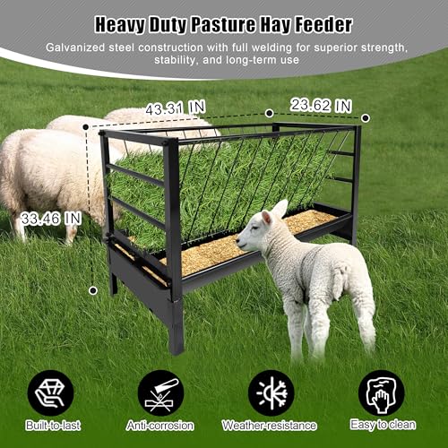 Large Pasture Hay Feeder 71Gallon, 2 in 1 Goat Grain Feeder for Livestock
