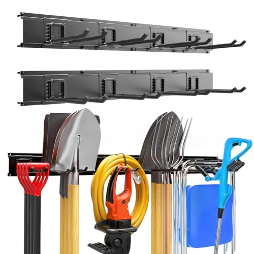 Garage Garden Tool Organizer Wall Mount, Heavy Duty Garage Tool Storage Rack 64 Inches, Max Load 440lb - Shovel, Rake, Folding Chair, Weed Eater Storage