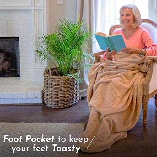 PediPocket 50"x70" Cozy Cappuccino Foot Pocket Blanket Plush Fleece Non-Electric - color: Cozy Cappuccino