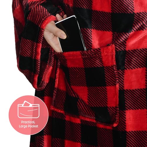 Catalonia Wearable Blanket with Sleeves & Foot Pocket for Adults - color: Red Checker, size: Fleece