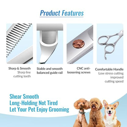 Dog Grooming Scissors: 5 in 1 Pet Shears Set Made Of Japanese 440c Advanced Stainless Steel Professional Grooming Scissors for Dogs Cats and Other Pets