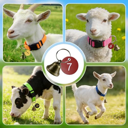 12 Pack Adjustable Goat Collars with Bells Numbered Tags