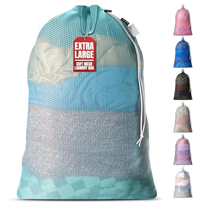 Handy Laundry Mesh XL Laundry Bag 24"x36" with Shoulder Strap, Teal | XL 24x36 Mesh Laundry Bag, Handles & Shoulder Strap, Breathable, Machine Washable, Dorm Travel Bedding, Teal - color: Teal, size: 1-Pack