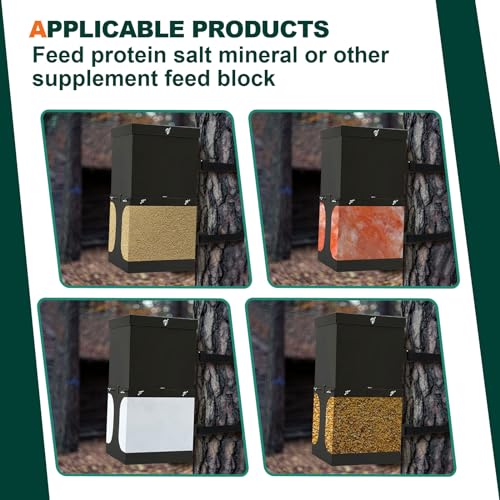 KUAFU Steel Hanging Block Feeder for Deer Horse Livestock Wildlife and Farm | Animal, Gravity Deer Feeder with Waterproof Cover, Handle and Mounting Straps Trough Holds Protein Salt Mineral, BL2553