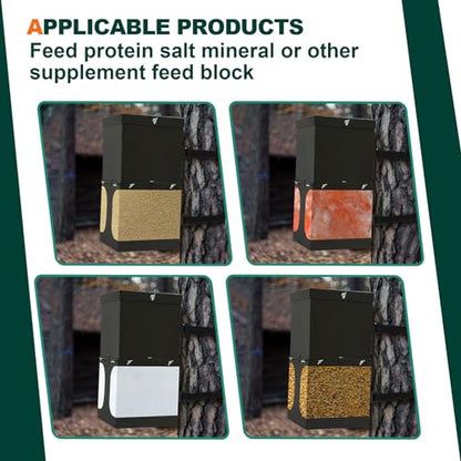 KUAFU Steel Hanging Block Feeder for Deer Horse Livestock Wildlife and Farm | Animal, Gravity Deer Feeder with Waterproof Cover, Handle and Mounting Straps Trough Holds Protein Salt Mineral, BL2553