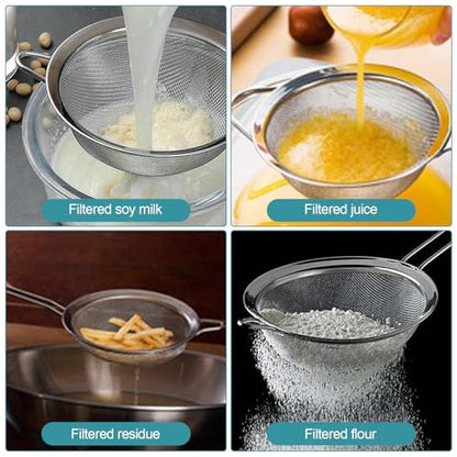 3 Pack Fine Mesh Strainer, Small Stainless Steel Sieves with Handles, for Steeping Loose Leaf Tea, Straining Cocktail, Juice and Sifting Flour, Powdered Sugar - color: 3pcs