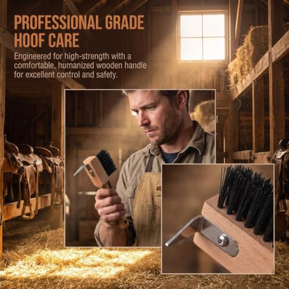 Hemoton Horse Hoof Brush Wooden Handle Hoof Care Tool for Cattle Sheep and Camels Metal Bristles for Cleaning Trimming and Grooming Portable 6.69 X 3.93 X 1.18 in