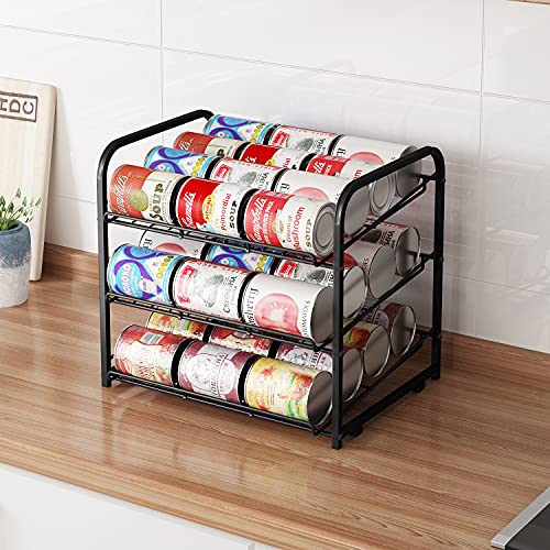 Can Rack Organizer,3 Tier Stackable Can Storage Dispenser,Black - color: Black