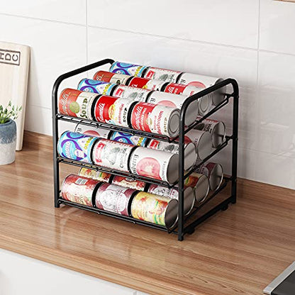 Can Rack Organizer,3 Tier Stackable Can Storage Dispenser,Black - color: Black