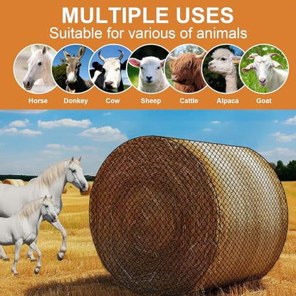 Large Round Bale Hay Net, Slow Feed Knotless Design Hay Net Feeder for Livestocks,Heavy Gauge Large Hay Net for Horses, Cattle, Sheep in Farms and Pastures, 1.75-inch Mesh (6×6ft) - color: 6×6 ft