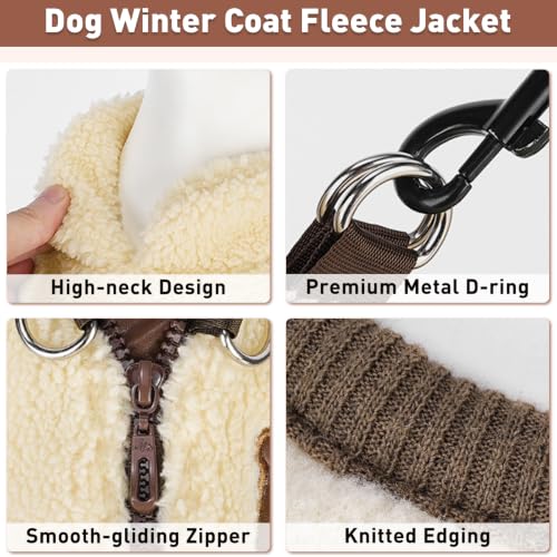 Dog Winter Coat Fleece Jacket Small Dog Apparel, Beige, L - color: Beige, size: L