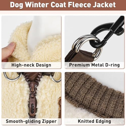 Dog Winter Coat Fleece Jacket Small Dog Apparel, Beige, L - color: Beige, size: L