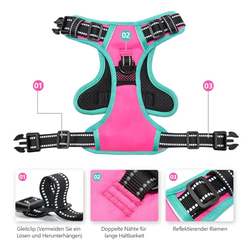 PHOEPET Upgraded No Pull Dog Harness, Reflective Adjustable Vest - color: Pink, size: Extra Small