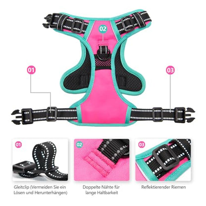 PHOEPET Upgraded No Pull Dog Harness, Reflective Adjustable Vest - color: Pink, size: Extra Small