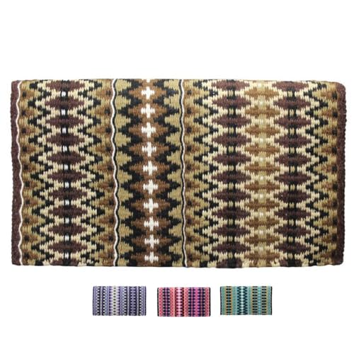 Tahoe Tack Reya Western Show Saddle Blanket – Handwoven 100% New Zealand Wool, Oversized 34" x 38", Heavyweight 5+ lbs, Vibrant Design, Ideal for Layering at Shows, Parades & Rodeos - color: Tan/Brown/Turquoise/Black/White