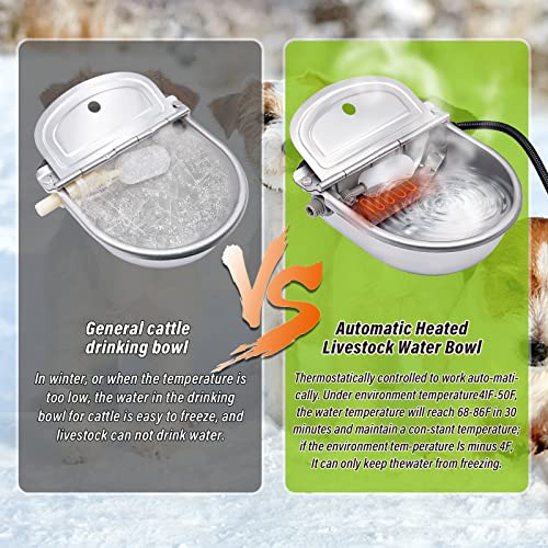 MINYULUA Heated Automatic Water Bowl Stainless Steel for Dogs Horse