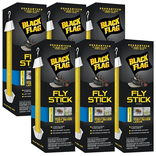 Black Flag Fly Stick, Trap Houseflies and Flying Insects, Pack of 6 - size: 6 Pack, style: Fly Stick