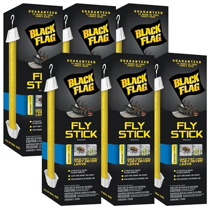 Black Flag Fly Stick, Trap Houseflies and Flying Insects, Pack of 6 - size: 6 Pack, style: Fly Stick