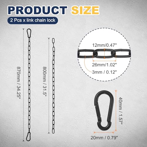 PATIKIL 2 Pcs Gate Chain Lock, 34 in x 3mm Chain Dia Alloy Steel Hanging Chain Lock with 2 Open Clasps for Stall Barn Fence Gate Hammock Swing Punching Bags Sandbag Yoga Gym, Black - size: 34inch x 3mm