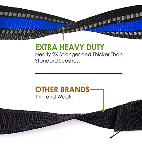 JSXD Heavy Duty Double Handle Dog Leash - 5 FT with Comfortable Padded and Reflective Rope, Suitable for Small, Medium, Large Dogs (Wide-Blue) - color: Wide-Blue
