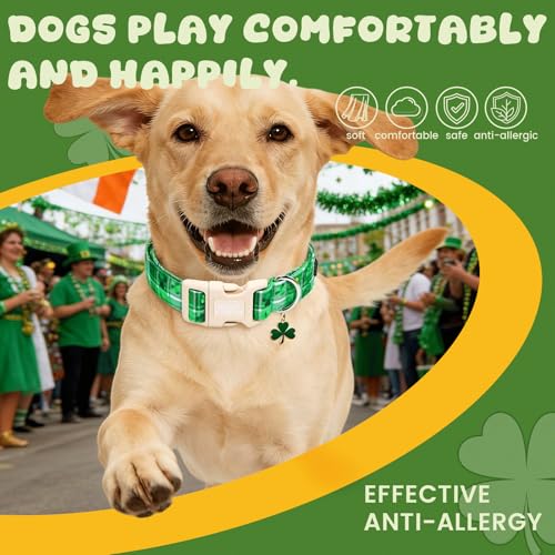 Elegant little tail St Patrick's Dog Collar - Green Plaid Cute Clover Cotton Shamrock Pet Collar Trefoil Adjustable Cotton Pet Collar with Quick Release Buckle for X-Small Dogs - color: Green Plaid, size: X-Small (Pack of 1)