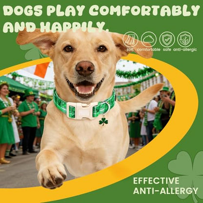 Elegant little tail St Patrick's Dog Collar - Green Plaid Cute Clover Cotton Shamrock Pet Collar Trefoil Adjustable Cotton Pet Collar with Quick Release Buckle for X-Small Dogs - color: Green Plaid, size: X-Small (Pack of 1)