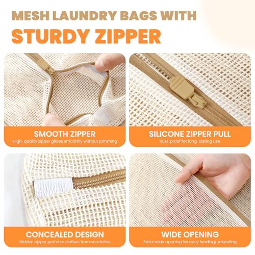 ABRRLO 4Pcs Cotton Mesh Laundry Bags for Delicates,Breathable Mesh Garment Bag for Washing Machine,Travel Wash Bags with Zipper for Bras,Underwear,Socks,Baby Clothes,Laundry Dorm Room Essentials(M) - size: Medium