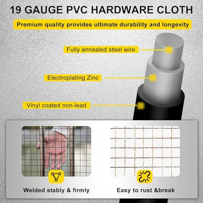 Black Hardware Cloth 4'' x 10' PVC Steel Vinyl Coated 1/2 inch Galvanized Wire Mesh Roll (19 GA) Chicken Wire Fence Roll, for coop Fences,Screen mesh, Rabbit/Snake Fences, Poultry enclosures, etc. - color: 19(GA)-1/2inch, size: 4In x 10Ft