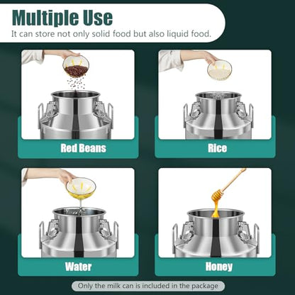 60L/15.8 Gallon Stainless Steel Milk Can - Heavy Duty Milk Jug Bucket with Ergonomic Handle and Tight Lid, SS Liquid Solid Container, Non-Slip Base, Seamless Design, Simply Rinse for Clean - size: 60L/15.8 Gallon