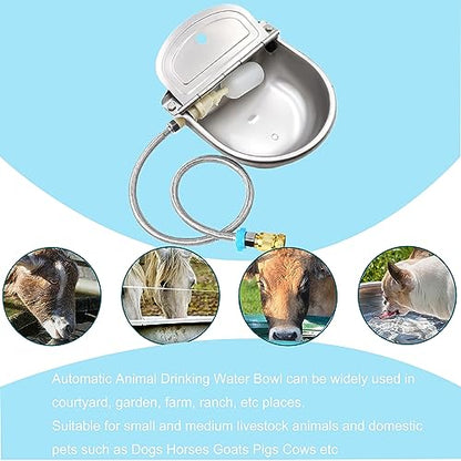 Automatic Animal Drinking Water Trough Bowl with Float Valve Stainless Steel Outdoor Waterer for Horses Dogs Goat Horses Dogs Goat Pig with Pipe Hose, Quick Connector Adapter