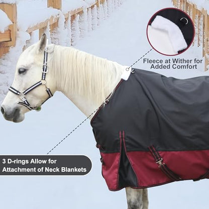 1200D Horse Blanket, 200g Medium Weight Waterproof Winter Turnout - color: Wine, size: 84"