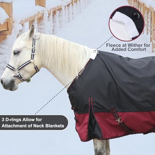 1200D Horse Blanket, 200g Medium Weight Waterproof Winter Turnout - color: Wine, size: 81"