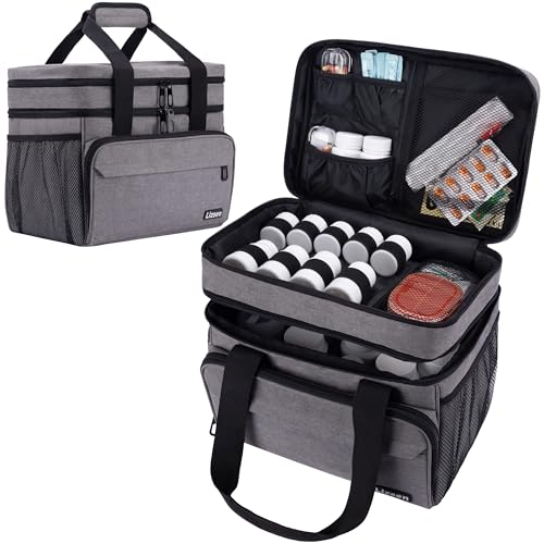 Large Medicine Storage Bag, Double Layer Pill Bottle Organizer Storage Bag with Lockable Zipper, Medication Travel Bag Carrying Case for Men Women | Dual Layer Capacity, Insulated Medicine Pocket, Medical Supplies for Home Storage, Medication Travel Case