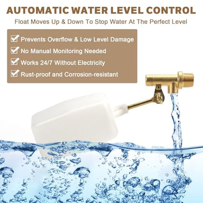3/8" Water Float Valve, Brass Float Ball Valve, Heavy-Duty 125 PSI Automatic Water Level Controller, Adjustable Flow (2.25 GPM) for Fountains Pool Aquariums Water Trough Water Tank Ponds - color: C-3/8 Inch