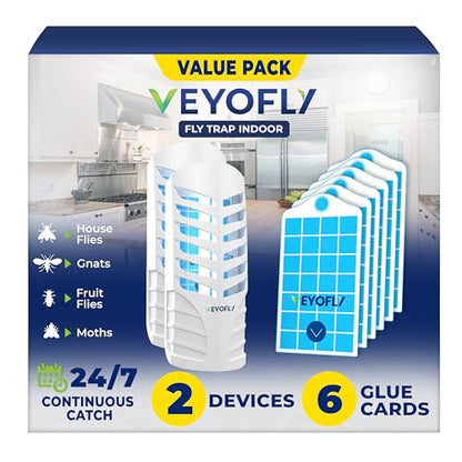 VEYOFLY Fruit Fly Traps Indoor Plug-in UV, Gnat Trap, 2 Device + 6 Refills - color: White, size: 2 Devices + 6 Refills