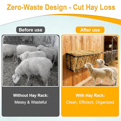 40'' Metal Wall Mount Hay Feeder, 25 Gallon Livestock Feeder | Steel Hay Feeder& Blanket Holder , Metal Wall Hay Rack for Goats, Sheep and Storage