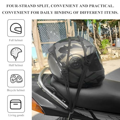 2 PCS Motorcycle Helmet Rope, 23.6" Mesh Helmet Elastic Strap Strong Tie Down with 2 Hooks, Adjustable Bungee Cords Fixed Strap for Motorcycle Bicycle Helmets Luggage Rack