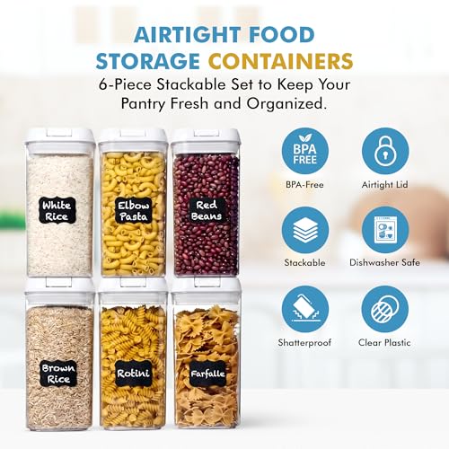 Shazo 6 PC 1.2L Clear Plastic Airtight Pantry Storage Containers with Lids - color: Matte White