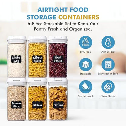 Shazo 6 PC 1.2L Clear Plastic Airtight Pantry Storage Containers with Lids - color: Matte White