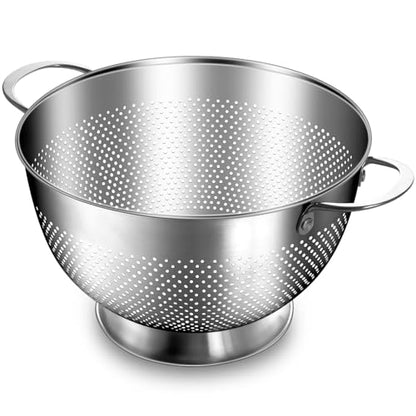 Stainless Steel Colander for Kitchen | 5 Quart Durable Rice and Pasta Strainer with Handle | Oversized Handles | Nesting Design | Rust-Resistant & Dishwasher Safe - size: 5 QT