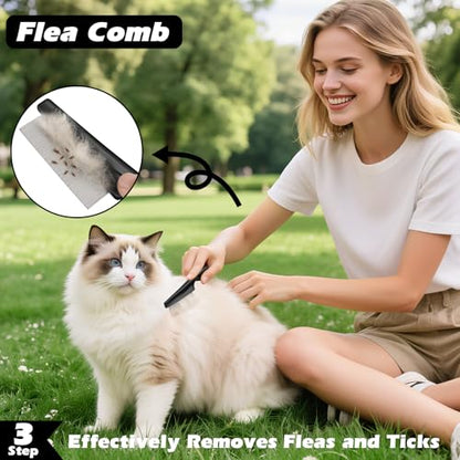 Professional 3PCS Self Cleaning Slicker Brush & Pet Grooming Rake & Flea Comb for Dogs,Cats and Horses | Double-Sided Dematting Comb & Skin Friendly Deshedding Grooming Tool (Light Purple) - color: Light Purple