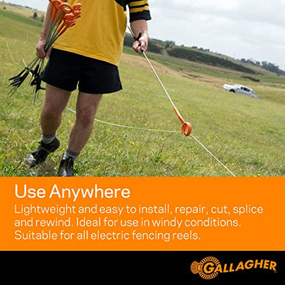 Gallagher Electric Fence Turbo Polywire | 9 Mixed Metal Strands for 40x More Conductivity and Extreme Power | Ideal for Long Portable Fences | UV, Rust Resistant | 3/32" Diameter Polywire | 656 Foot