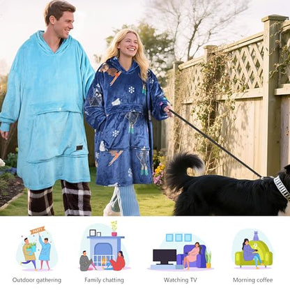 Catalonia Oversized Blanket Hoodie, Wearable Fleece Blanket Sweatshirt - color: Blue / Fleece